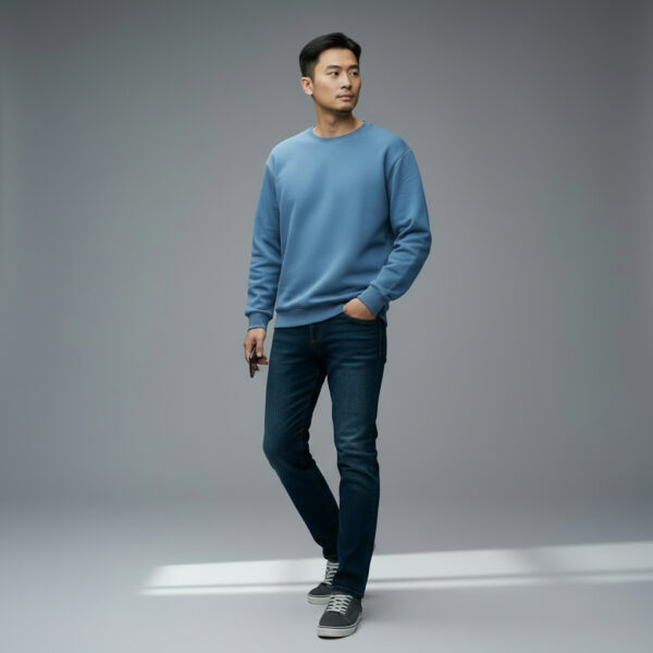 Baby Blue Crew Neck Men's Thick Sweatshirt