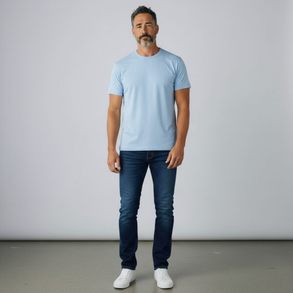 Baby Blue Crew Neck Short Sleeve Men's T shirt