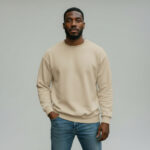 Beige Crew Neck Men's Thick Sweatshirt