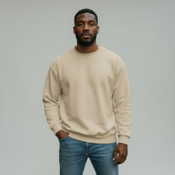 Beige Crew Neck Men's Thick Sweatshirt