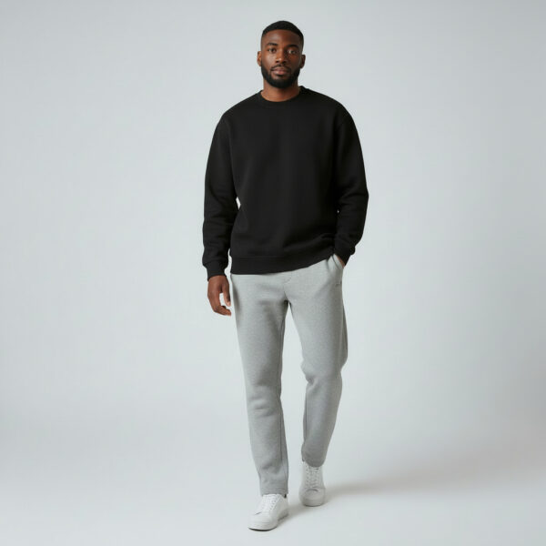 Black Crew Neck Men's Thick Sweatshirt