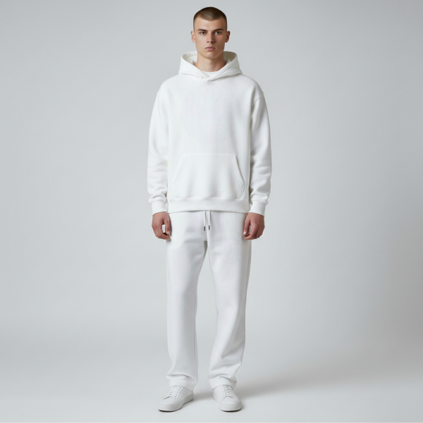 White Standard Fit Men's Thick Sweatpants And Hoodie Sweatshirts