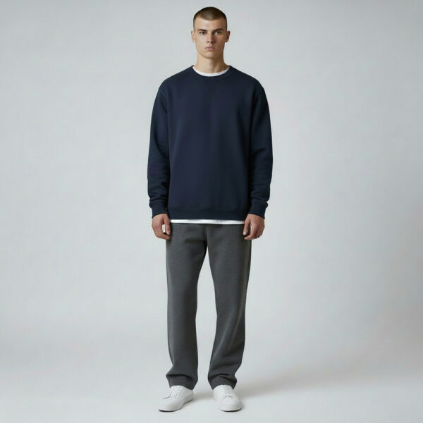 Dark Blue Crew Neck Men's Thick Sweatshirt