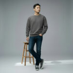 Gray Crew Neck Men's Thick Sweatshirt