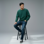 Green Crew Neck Men's Thick Sweatshirt - Görsel 4