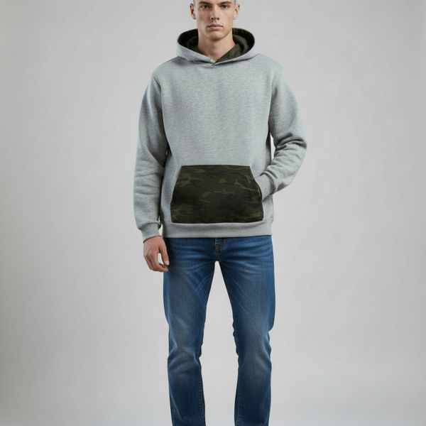 Gray Camouflage  Long Sleeve Men's Thick Hoodie