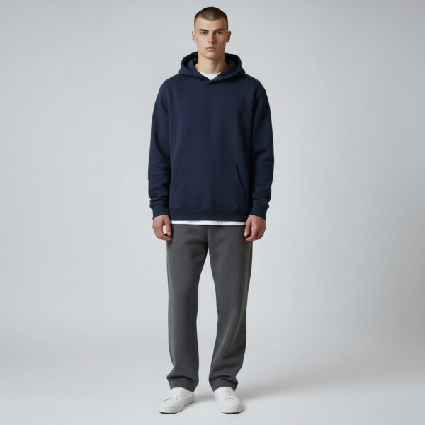 Dark Blue Long Sleeve Men's Thick Hoodie