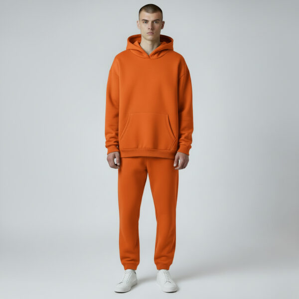 Orange Standard Fit Men's Thick Sweatpants And Hoodie Sweatshirts