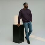 Purple Crew Neck Men's Thick Sweatshirt - Görsel 2