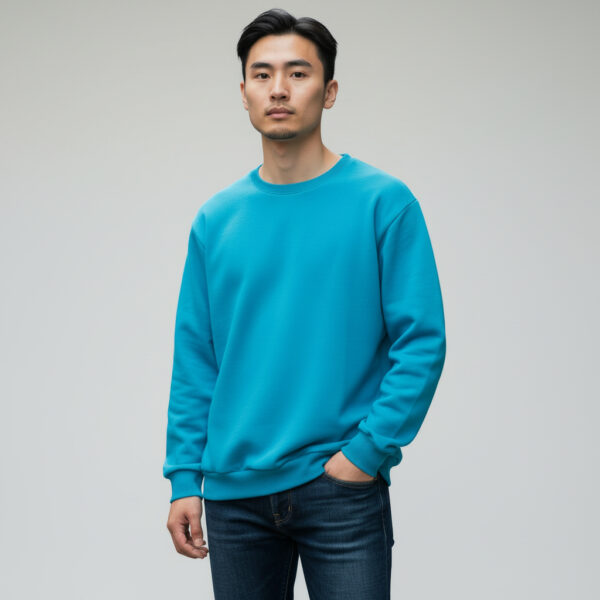 Turquoise Crew Neck Men's Thick Sweatshirt