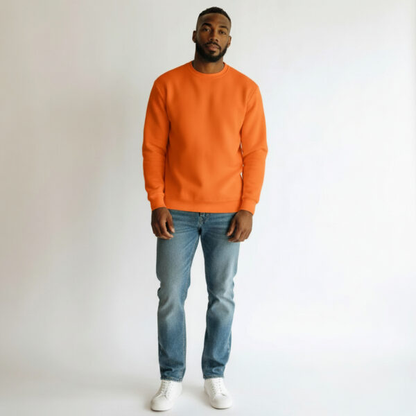 Orange Crew Neck Men's Thick Sweatshirt