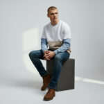 Blue Beige Mix Crew Neck Men's Thick Sweatshirt - Görsel 3