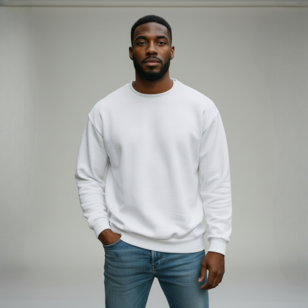 White Crew Neck Men's Thick Sweatshirt