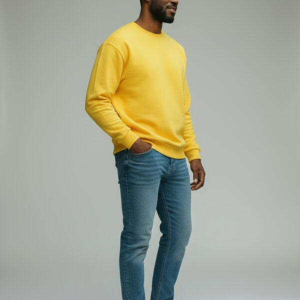 Yellow Crew Neck Men's Thick Sweatshirt