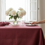 Premium Linen Tablecloth   Deep Burgundy